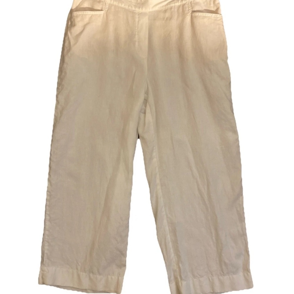 J. Jill Love Linen White Wide-Leg Pants Elastic Back Waist with Side Zip